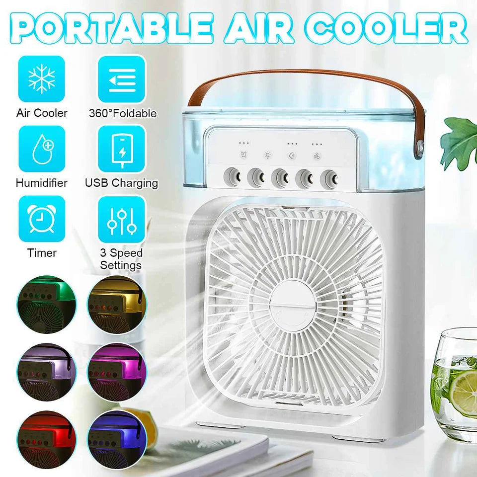 Portable Air Conditioner Fan USB Electric Fan with LED Night Light, Fine Mist Water, and Humidifier Function
