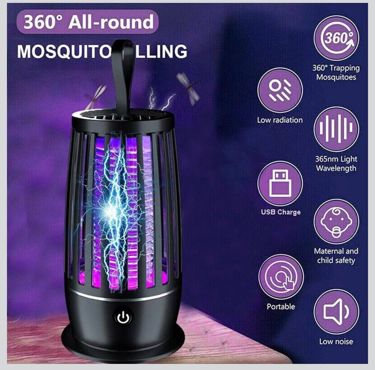 Luxury Portable USB Mosquito Killer Lamp – Rechargeable Silent UV Insect Trap (4000mAh)
