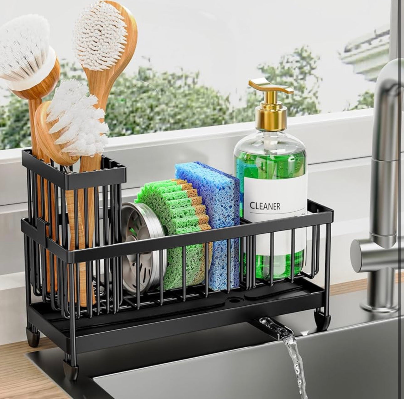 Luxury Sink Organizer Rack with Drain Tray – Multi-Functional Kitchen Storage Holder