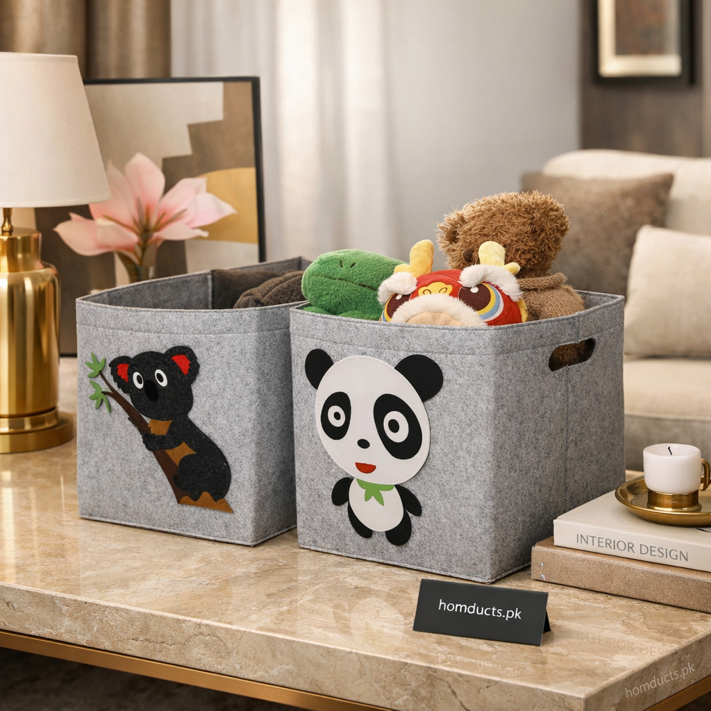Kids Animal Felt Storage Bins – Foldable Toy Organizer Basket (1 Pc