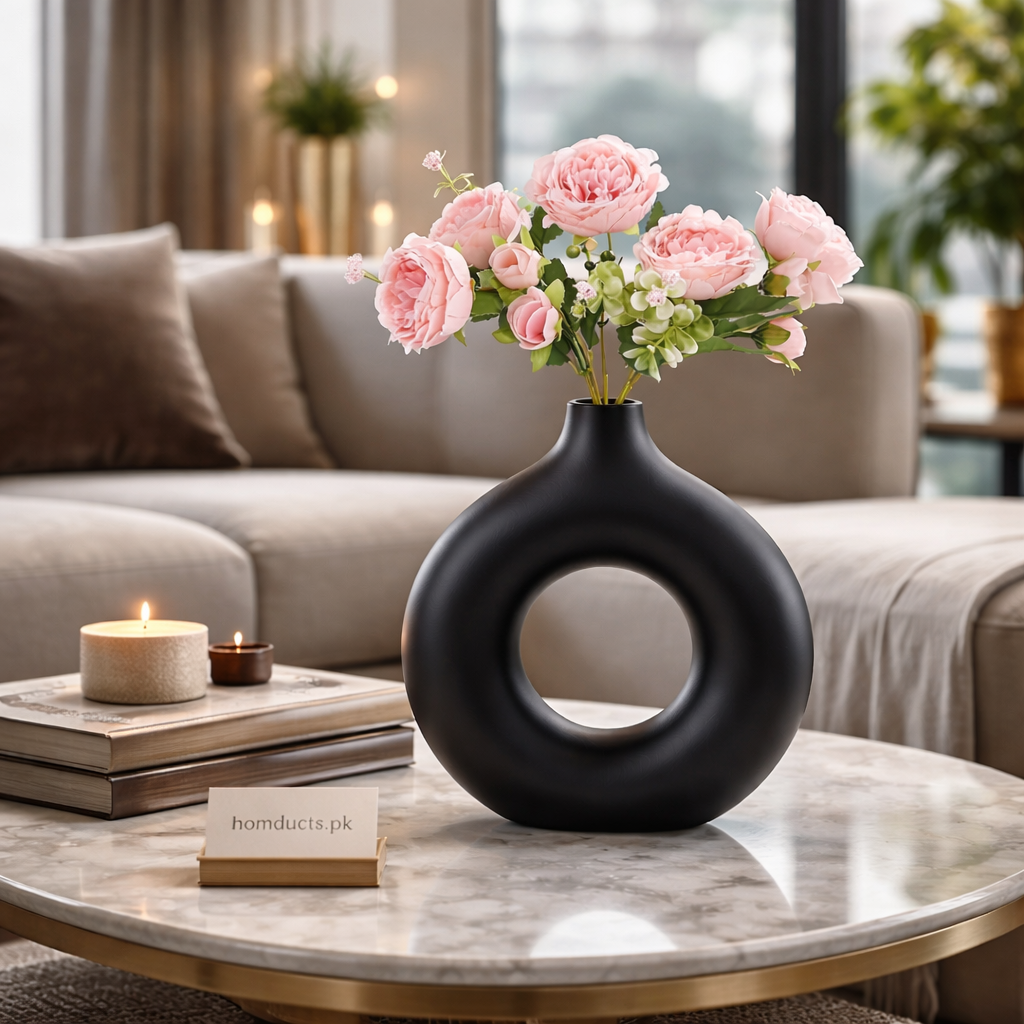 Modern Donut Shape Decorative Flower Vase – Elegant Minimalist Table Centerpiece
