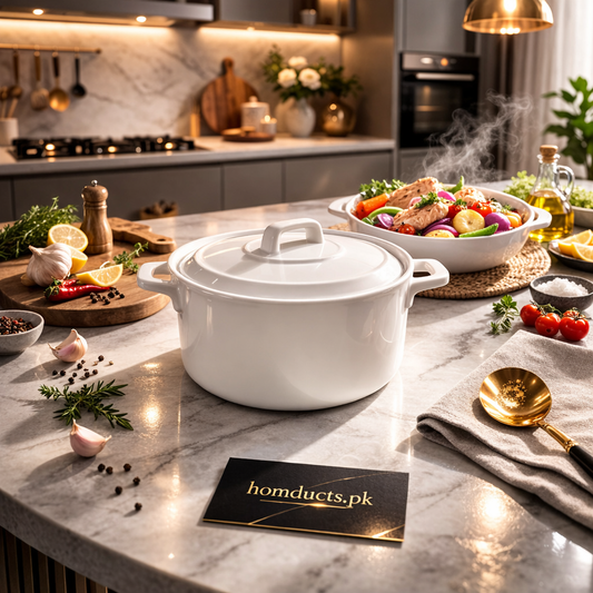 Danny Home White Cast Iron Dutch Oven with Lid – Premium Casserole Pot for Cooking & Serving