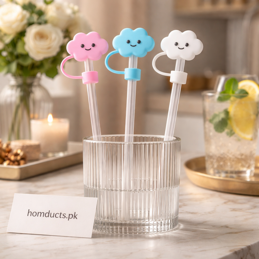 Cute Cloud Reusable Straw Cover Set – Hygienic Silicone Straw Toppers for Kids & Adults