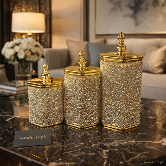 Luxury Crystal Storage Jar Set with Lid – Premium Decorative Organizer (3-Piece Set)
