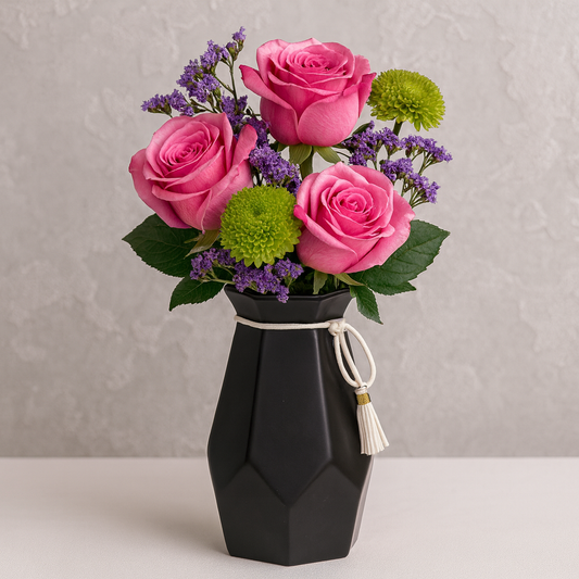 Matte Black Geometric Decorative Vase – Modern Minimalist Home Décor