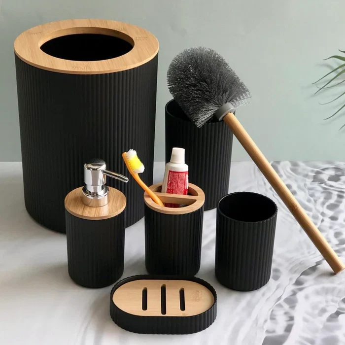Luxury 6-Piece Bathroom Accessories Set – Modern Ribbed Organizer Set for Sink & Vanity