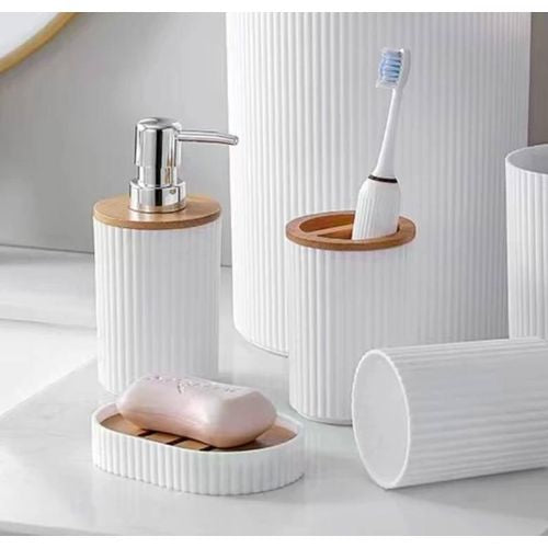 Luxury 6-Piece Bathroom Accessories Set – Modern Ribbed Organizer Collection