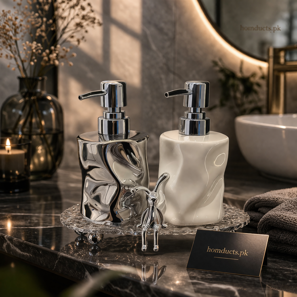Luxury Dual Soap Dispenser Set with Decorative Tray – Modern Bathroom Counter Organizer