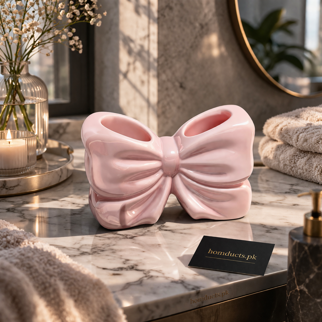 Elegant Bow Multi-Purpose Organizer – Toothbrush & Makeup Brush Holder Stand