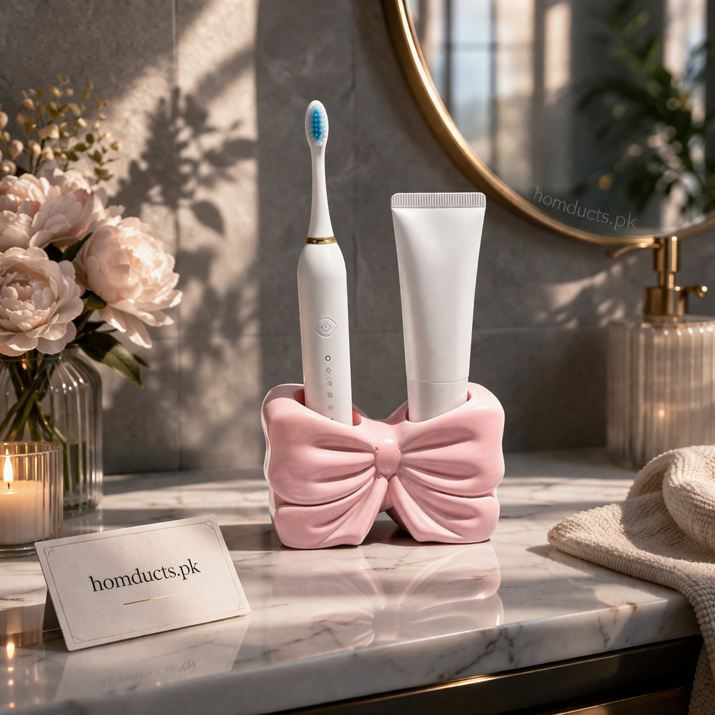 Elegant Bow Multi-Purpose Organizer – Toothbrush & Makeup Brush Holder Stand