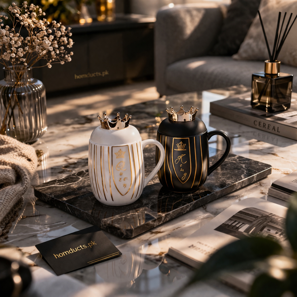 Luxury Crown Ceramic Mug Set – Premium King & Queen Coffee Cups (2 Pcs Gift Box)