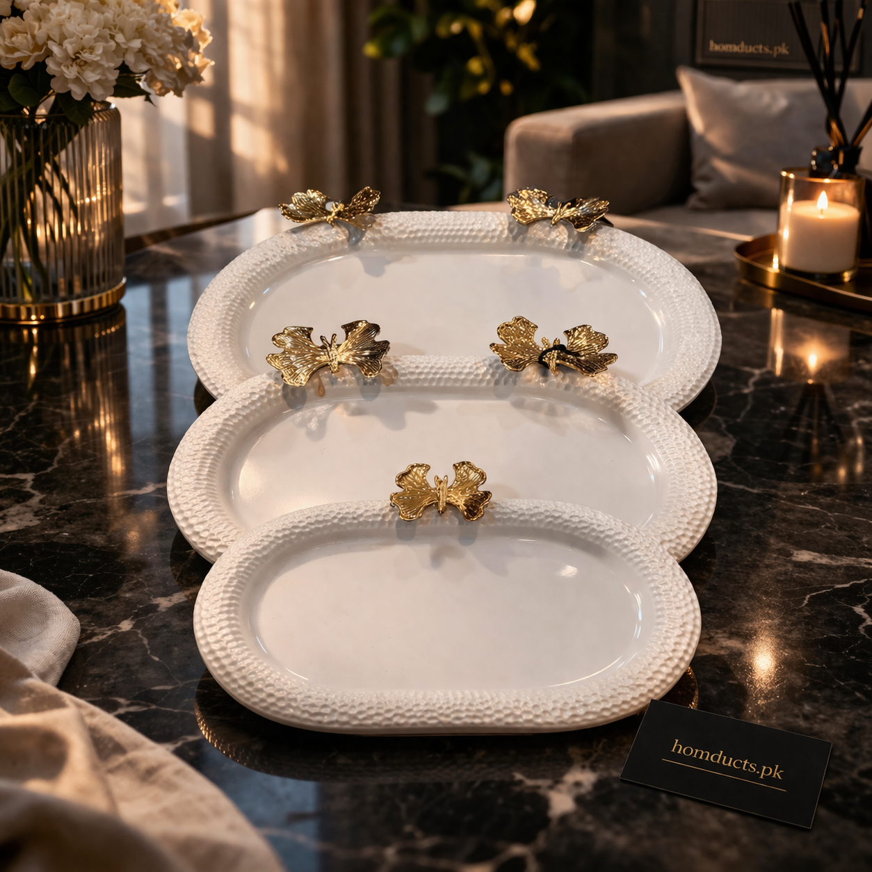 Luxury 3-Piece Butterfly Accent Serving Tray Set – Premium Decorative Platter for Dining & Home Styling