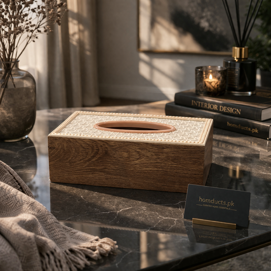 Luxury Wooden Tissue Box Holder with Intricate Carved Top & Smooth Finish | Premium Decorative Tissue Organizer