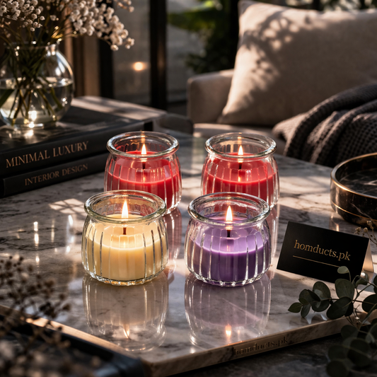 Luxury Ribbed Glass Scented Candle – Elegant Decorative Aroma Jar (1 Piece)