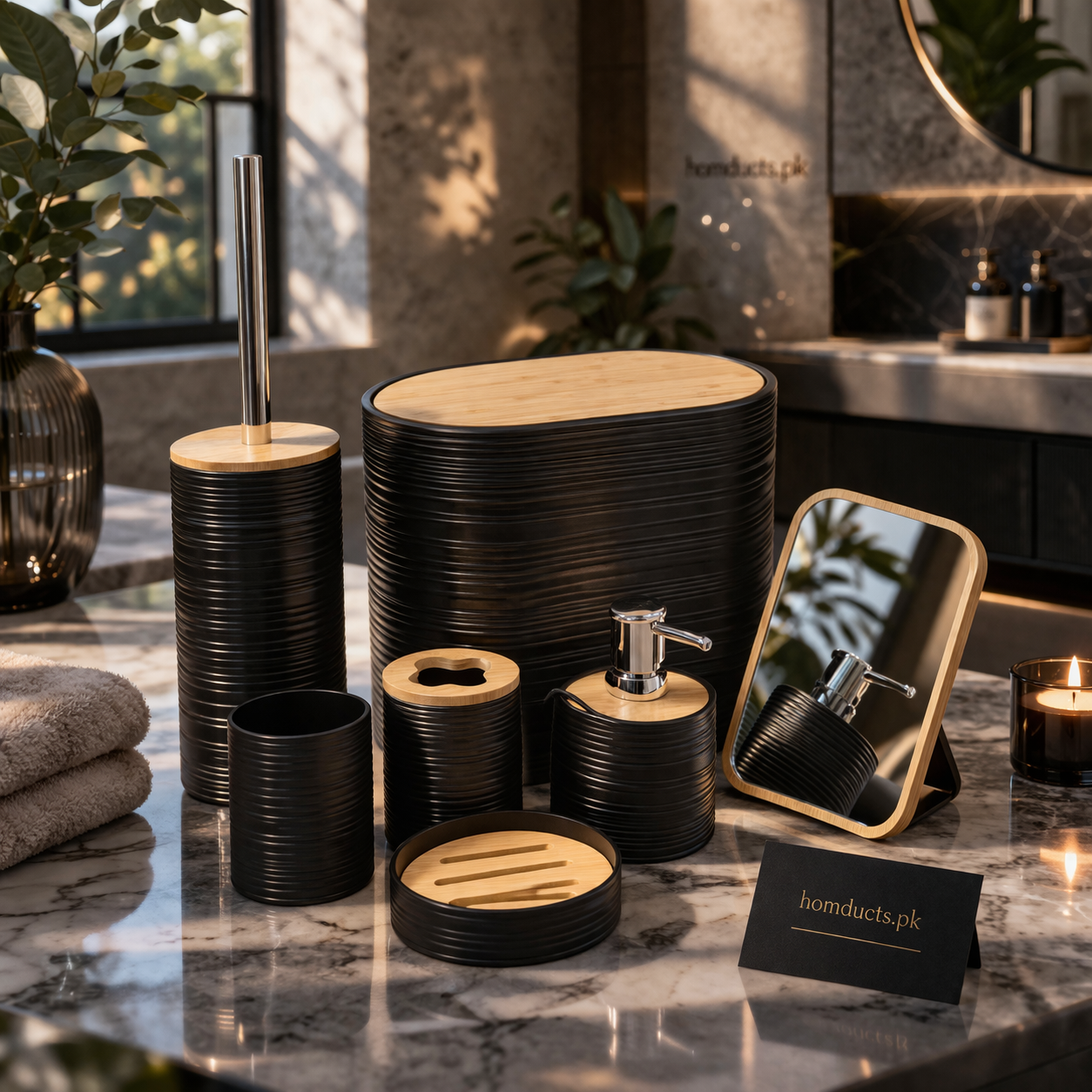 Luxury Bathroom Accessories Set – Premium 7-Piece Organizer Set with Soap Dispenser, Toothbrush Holder & Storage Box